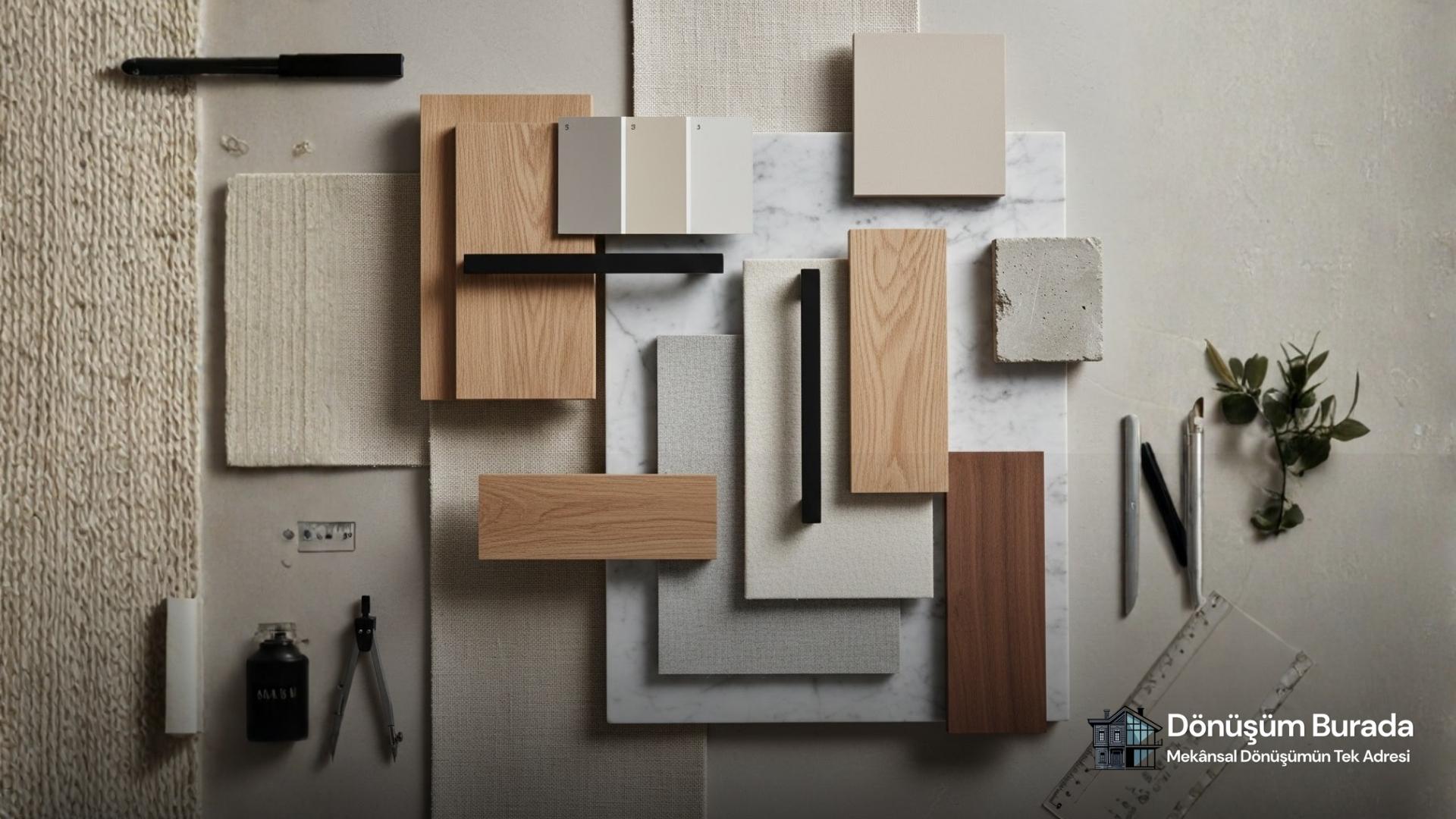 İç mekân renk paleti ve malzeme moodboardu